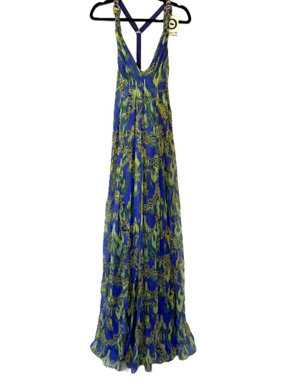 NWT Matthew Williamson Escape Silk Maxi Dress Beaded Halter Blue Green Size 10